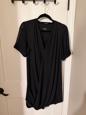 Topshop Black Draped V-Neck Short Sleeve Dress